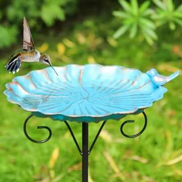 MUMTOP Bird Baths for Outdoors, Metal Birdbaths Bowl Bird Feeder with Stake for Outdoor Garden Yard Lawn Outside Decor, 34 inch Height