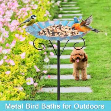 MUMTOP Bird Baths for Outdoors, Metal Birdbaths Bowl Bird Feeder with Stake for Outdoor Garden Yard Lawn Outside Decor, 34 inch Height