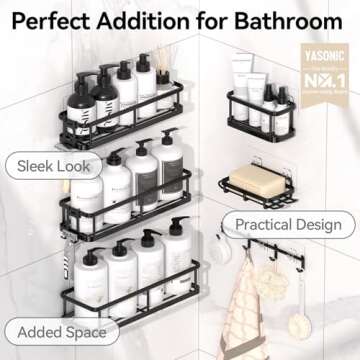 YASONIC Shower Caddy, 6 Pack Large Capacity Shower Organizer with Soap Holder and 12 Hooks, Rustproo...