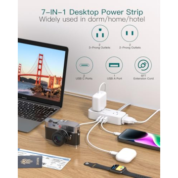 7-in-1 Power Strip 4 Outlets 3 USB Ports Cruise Home Use