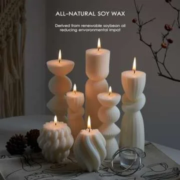7 Pcs Large Pillar Candles Aesthetic Candle Modern Home Decor Ribbed Candles Set Beautiful Handmade Pillar Housewarming Gift Home Room Shelf Decor Idea Soy Wax (White)