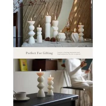 7 Pcs Large Pillar Candles Aesthetic Candle Modern Home Decor Ribbed Candles Set Beautiful Handmade Pillar Housewarming Gift Home Room Shelf Decor Idea Soy Wax (White)