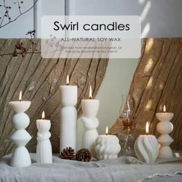 7 Pcs Large Pillar Candles Aesthetic Candle Modern Home Decor Ribbed Candles Set Beautiful Handmade Pillar Housewarming Gift Home Room Shelf Decor Idea Soy Wax (White)