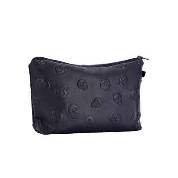 HOYOFO Stylish Makeup Pouch for Women Skull Make up Bag Small Cosmetic Bag for Purse, Black Skull (PU)