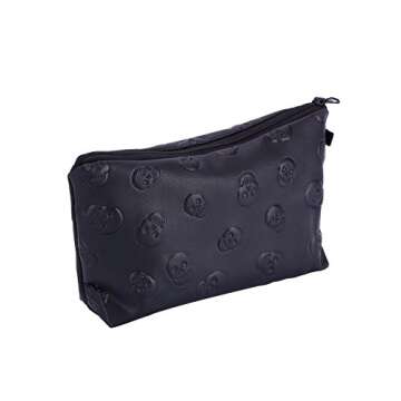 HOYOFO Stylish Makeup Pouch for Women Skull Make up Bag Small Cosmetic Bag for Purse, Black Skull (PU)