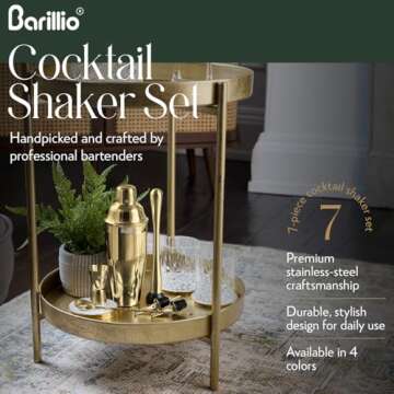 Barillio Gold Mixology Bartender Kit - 8-Pc Stainless-Steel Travel Cocktail Shaker Set with Bag - Bar Tools w/Martini Shaker, Drink Mixer Spoon & Mojito Muddler for Cocktails - Bar & Bartending Kit