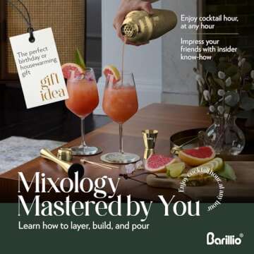 Barillio Gold Mixology Bartender Kit - 8-Pc Stainless-Steel Travel Cocktail Shaker Set with Bag - Bar Tools w/Martini Shaker, Drink Mixer Spoon & Mojito Muddler for Cocktails - Bar & Bartending Kit