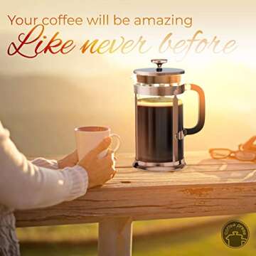 EzDtach French Press Coffee Maker with 2 Extra Screens, 34oz, French Press Stainless Steel 304 Grade, Easy Disassemble Design Double Filter, Thick Heat Resistant Glass Pot (Copper)