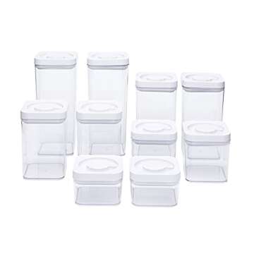 Amazon Basics Food Storage Containers with Lids, 10-Piece Square Set, Airtight Kitchen Pantry Organizers, Clear Plastic