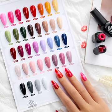 beetles Gel Polish 44 PCS Gel Nail Polish Set-36 Colors Gel Polish Set Base Coat Glossy Matte & Glitter Top Coat Colorful Muse Collection Nude White Pink Red Blue Gel Valentines Day Gifts for Women