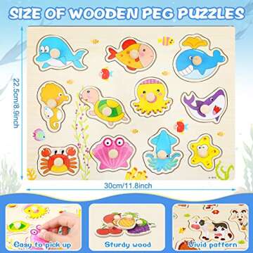 12 Pack Wooden Peg Puzzles for 2-5 Years Old Learning Toys Gift Early Educational Games Teenager Puz...
