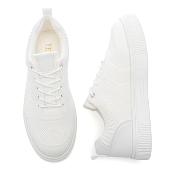 YETIER Women Platform Walking Sneakers Breathable Lace Up Casual Fashion Tennis Shoes Comfortable Knitted Mesh Athletic Running Shoes White