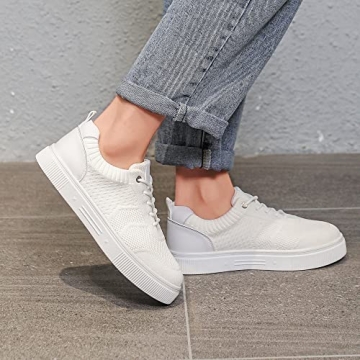 YETIER Women Platform Walking Sneakers Breathable Lace Up Casual Fashion Tennis Shoes Comfortable Knitted Mesh Athletic Running Shoes White