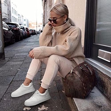 YETIER Women Platform Walking Sneakers Breathable Lace Up Casual Fashion Tennis Shoes Comfortable Knitted Mesh Athletic Running Shoes White