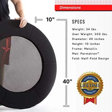 Classic Rebounder by Rebound Air | Foldable Mini Fitness Trampoline for Adults & Kids | Half-Fold Design w/Heavy Duty Springs for Indoor/Outdoor Exercise | Includes Case (Black)