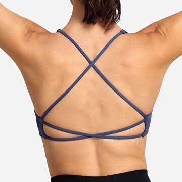 YEOREO Women's Sports Bra Twist Front Bra Strappy Criss Cross Back Bra Removable Padded Yoga Crop Top Navy S