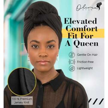 Olivia Sylx African Head Wraps for Black Women, Jersey Scarfs for Women Headwrap, Hair Scarf for Black Women, Soft & Stretchy - Black