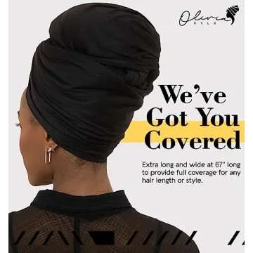 Olivia Sylx African Head Wraps for Black Women, Jersey Scarfs for Women Headwrap, Hair Scarf for Black Women, Soft & Stretchy - Black