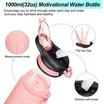 MEITAGIE 32oz Leakproof Motivational Water Bottle with Straw