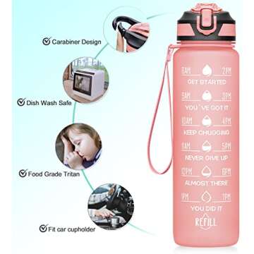 MEITAGIE 32oz Leakproof Motivational Water Bottle with Straw