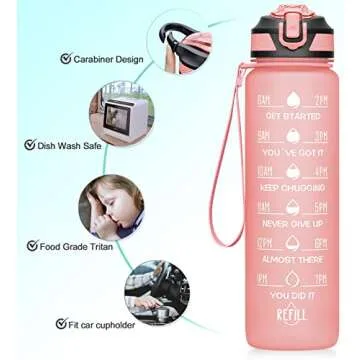 MEITAGIE 32oz Leakproof Motivational Water Bottle with Straw