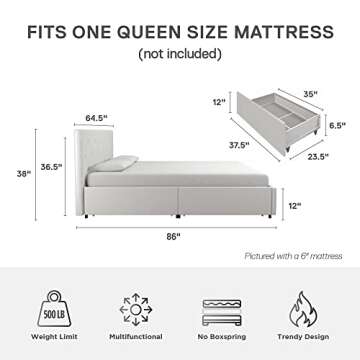 DHP Dakota Upholstered Bed with Storage, Queen Size