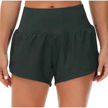 THE GYM PEOPLE Womens High Waisted Running Shorts Quick Dry Athletic Workout Shorts with Mesh Liner Zipper Pockets (Charcoal Grey, Small)