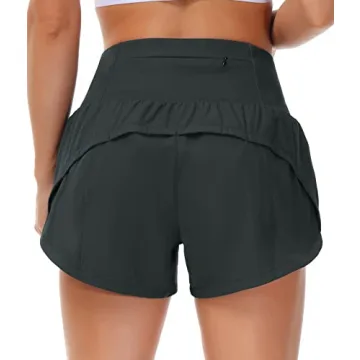 THE GYM PEOPLE Womens High Waisted Running Shorts Quick Dry Athletic Workout Shorts with Mesh Liner Zipper Pockets (Charcoal Grey, Small)