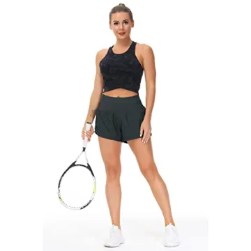 THE GYM PEOPLE Womens High Waisted Running Shorts Quick Dry Athletic Workout Shorts with Mesh Liner Zipper Pockets (Charcoal Grey, Small)