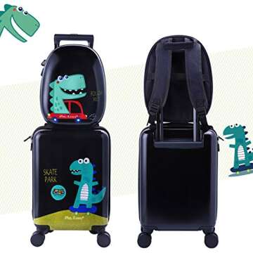 iPlay, iLearn Dinosaur Kids Luggage, Boy Carry on Suitcase, 18" Hardside Travel Luggage Set W/Backpa...