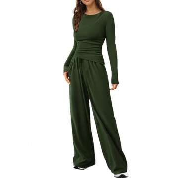 LICOBOD Asymmetrical 2 piece lounge set women long sleeve travel Outfits Comfy Loungewear Wide Leg Pants Casual Tracksuit