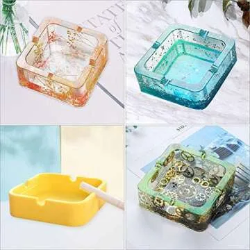 Alritz Epoxy Resin Silicone Molds, Large Art Resin Molds for Coaster/Ashtray/Flower Pot/Pen Candle Soap Jewelry Holder, Includes Round/Square Ashtray, Cylinder, Cube, Bowl, Mixing Cup, Wood Sticks