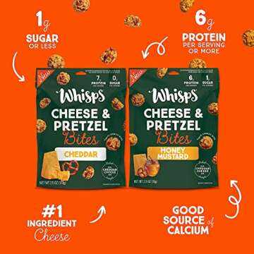 Whisps Cheese & Pretzel Bites Variety Pack | Healthy Snacks | Protein Snacks, High Protein, Made with Real Cheddar Cheese (2.5 Oz, 5 Pack)