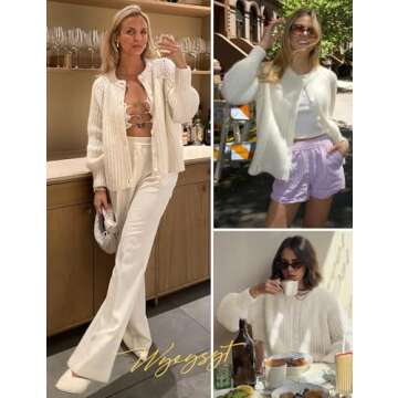 Wyeysyt Womens Cardigan Sweater Button Down Long Sleeve Chunky Soft Knit Sweater Fall Open Front Loose Casual Cardigan Coat
