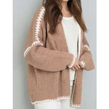 COZYPOIN Womens Fall Cardigan Sweater Casual Knit Cardigan Open Front Colorblocking Oversized Cardig...