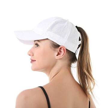 Bonvince Womens Criss Cross Ponytail Hat Quick Drying Baseball Cap Sun Hats UV Protection Sport Caps White
