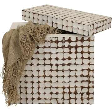 East at Main Rectangle Side Table - Real Coconut Shell Mosaic Inlaid, Pre-Assembled, Natural Wood and Patina Finish, Storage Side Table(White/Rectangle)