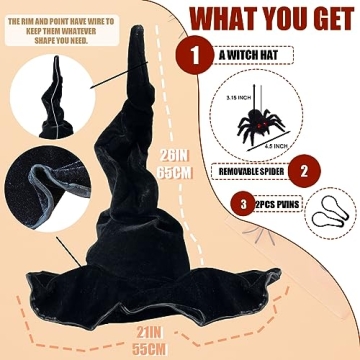 JYOUMI Black Witch Hat Perfect for Halloween and Cosplay