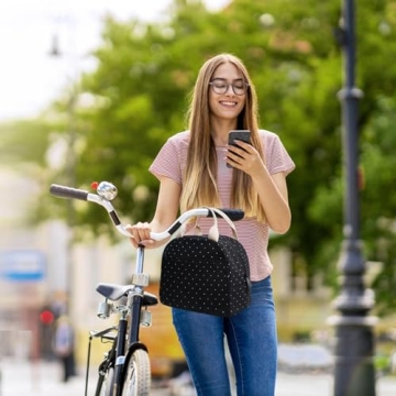 EurCross Upgraded Compact Black Lunch Bag for Girls Women,Canvas Reusable Insulated Polka Dot Lunch Tote Box Bag for Work School