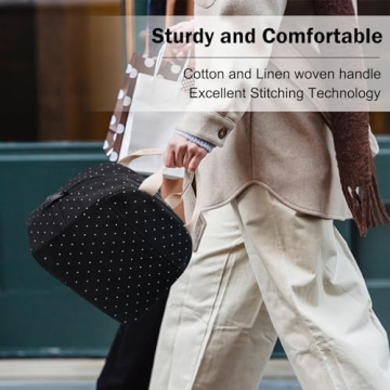 EurCross Upgraded Compact Black Lunch Bag for Girls Women,Canvas Reusable Insulated Polka Dot Lunch Tote Box Bag for Work School