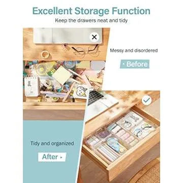 Kootek 31 Pcs Drawer Organizer Set, 5-Size Bathroom Vanity Trays Makeup Desk Dividers Versatile Storage Bins Clear Plastic Container for Dresser, Bedroom, Kitchen, Office