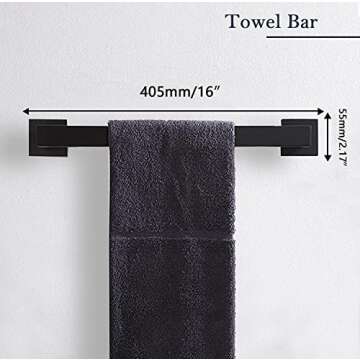 5-Pieces Matte Black Bathroom Hardware Accessories Set, SUS304 Stainless Steel Bath Towel Bar Set, T...