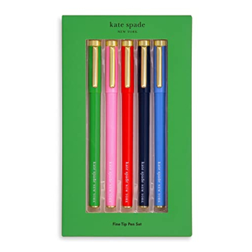 kate spade new york Fine Point Pen Set of 5, Plastic Colorful Pens, Fine Tip Colored Ink Pens for Pr...
