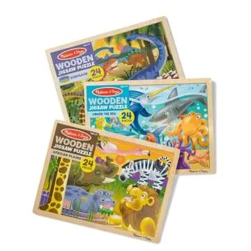 Melissa & Doug Jigsaw Puzzle Bundle (Dinosaur,Safari and Ocean) - Animal Puzzles, Wooden Jigsaw Puzzles For Kids Ages 3+