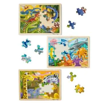 Melissa & Doug Jigsaw Puzzle Bundle (Dinosaur,Safari and Ocean) - Animal Puzzles, Wooden Jigsaw Puzzles For Kids Ages 3+