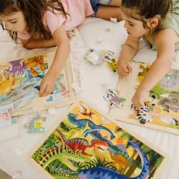 Melissa & Doug Jigsaw Puzzle Bundle (Dinosaur,Safari and Ocean) - Animal Puzzles, Wooden Jigsaw Puzzles For Kids Ages 3+