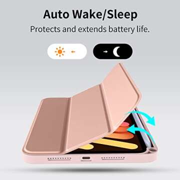 Wenlaty Compatible with iPad Mini 6 Case 2021 with Pencil Holder, Slim Stand Cover for iPad Mini 6th Generation 8.3 Inch, Auto Sleep/Wake, Rose Pink