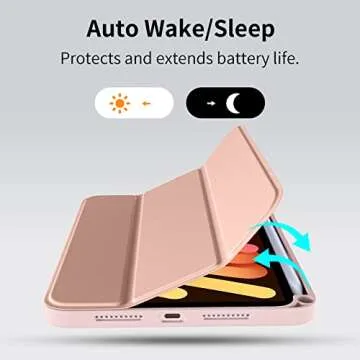 Wenlaty Compatible with iPad Mini 6 Case 2021 with Pencil Holder, Slim Stand Cover for iPad Mini 6th Generation 8.3 Inch, Auto Sleep/Wake, Rose Pink