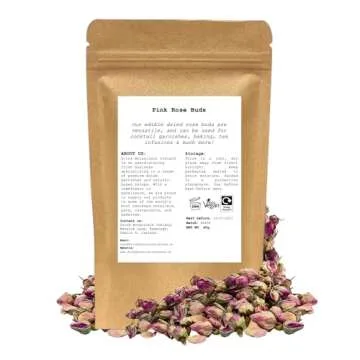 Edible Pink Rose Buds | 100 + Servings| 1.41oz | 100% Natural | Roses For Cocktail Garnishes, Baking...