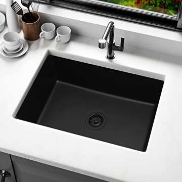 MILOSEN 28 Inch Black Granite Sink for Kitchen Renovations